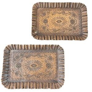 Trays Mid Century Faux Wood Resin Floral Multi Products Chicago 1944 Set Of 2
